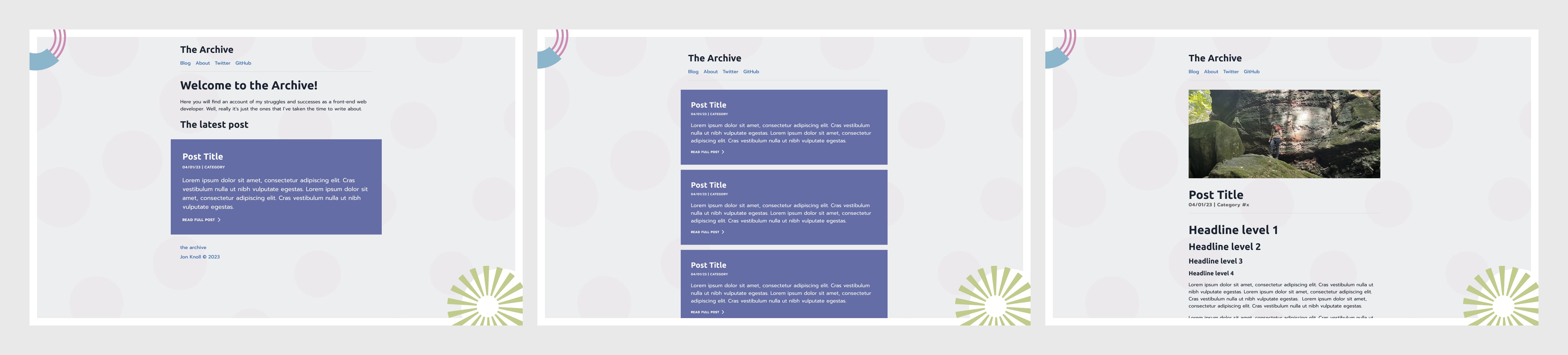 An image that shows the 3 main redesigned templates for this blog.